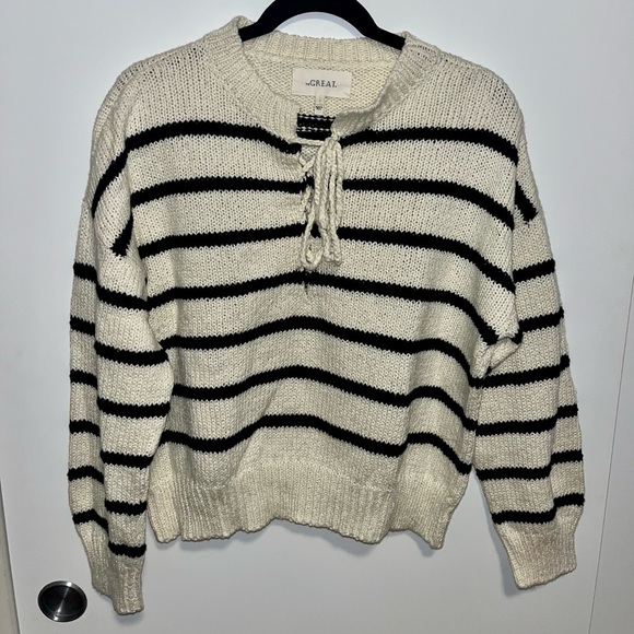 The Great. the Sea Stripe Lace-Up Sweater - Picture 3 of 9